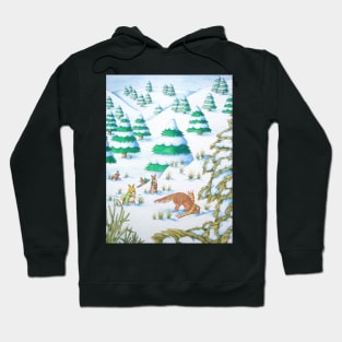 cute fox and rabbits snow scene for christmas Hoodie